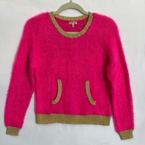 Y2K Juicy Couture Women’s Sz XS Vibrant Pink Sweater with Metallic Gold Pockets